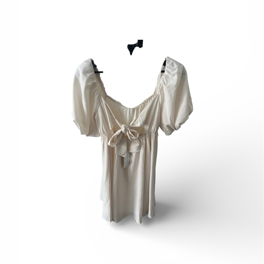 All in Favor Puff Sleeve Babydoll Minidress in Cream NWT - Picture 8 of 11